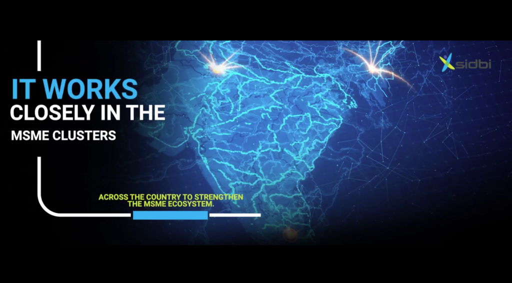 A screen grab from a motion graphics video prepared for SIDBI, by comswoms media